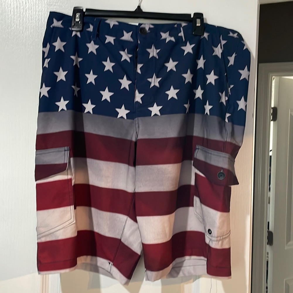 USA flag swim trunks